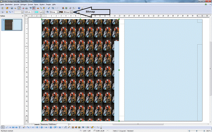Nachdem ich über Einfügen → Bild → Aus Datei… ein Bild eingefügt habe passiert folgendes:<br />Bitmap = viele Bilder siehe Bild<br />Aber hier soll das Bild nur einmal erscheinen und das an einer bestimmten Stelle.