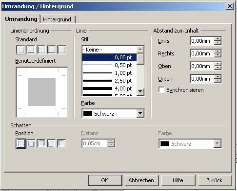 Umrandung/Kopfzeile, Windows XP Prof OOo 3.0