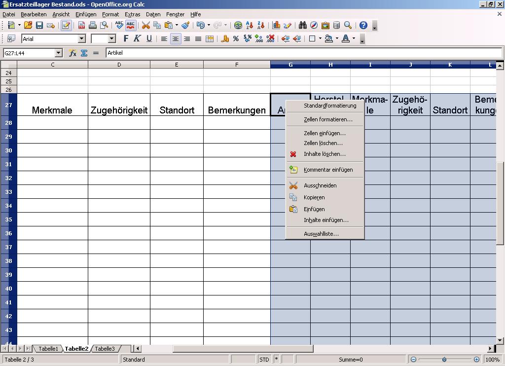 Screenshot OOo Calc
