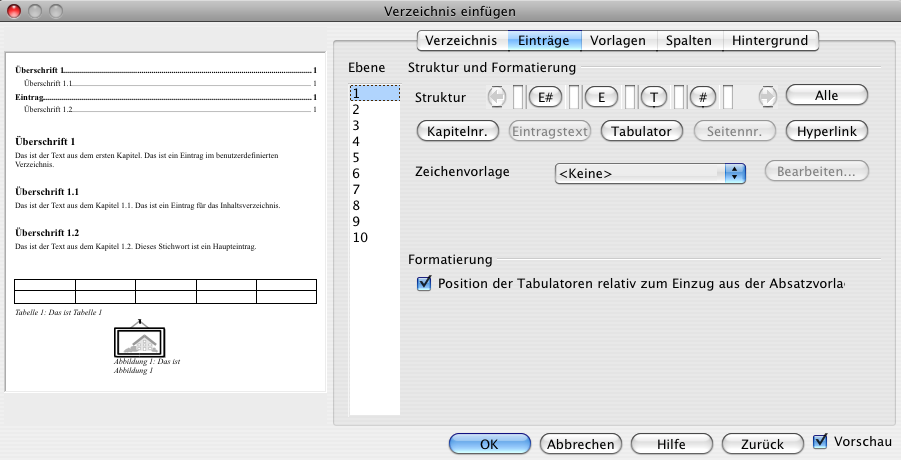 Ohne Tabulator