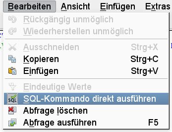 SQL-Kommando direkt ausführen